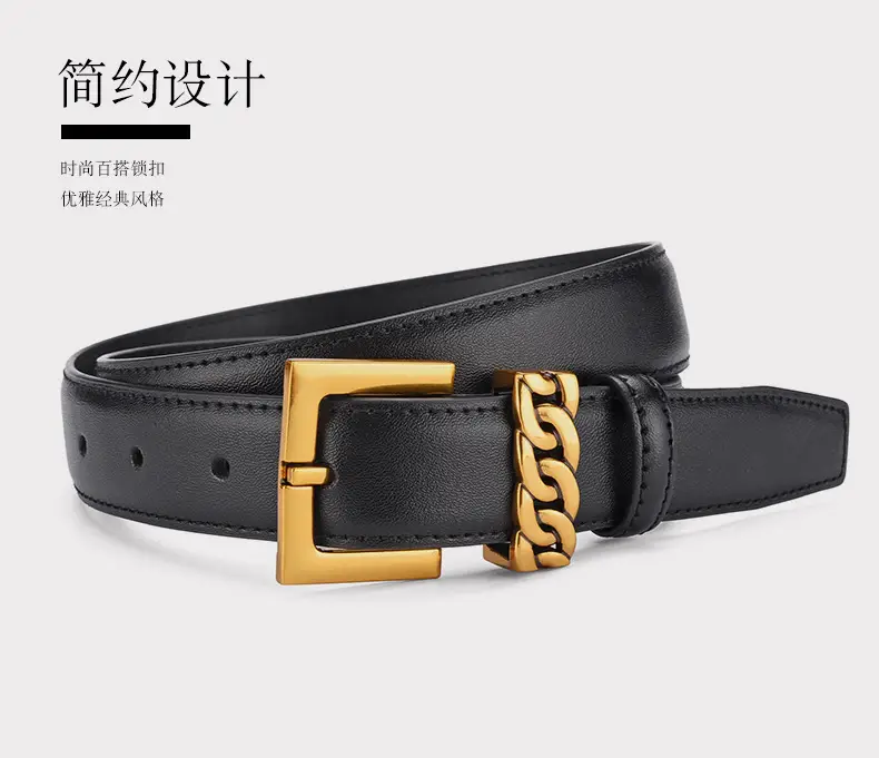 Women's Brown Cowhide Buckle Belt with Gold Plated Buckle — feature 5