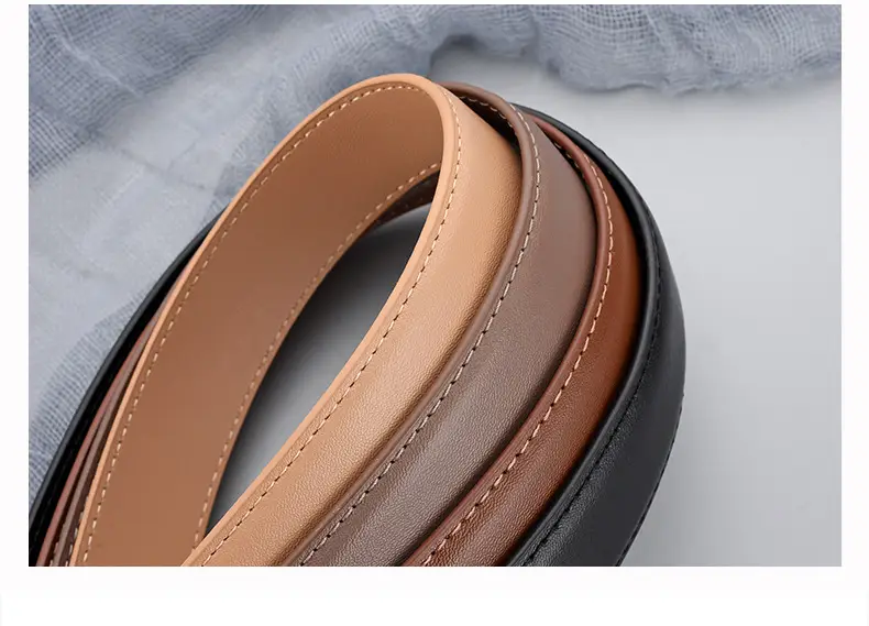 Women's Brown Cowhide Buckle Belt with Gold Plated Buckle — feature 7