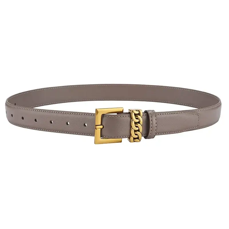 Women's Brown Cowhide Buckle Belt with Gold Plated Buckle - Image 6
