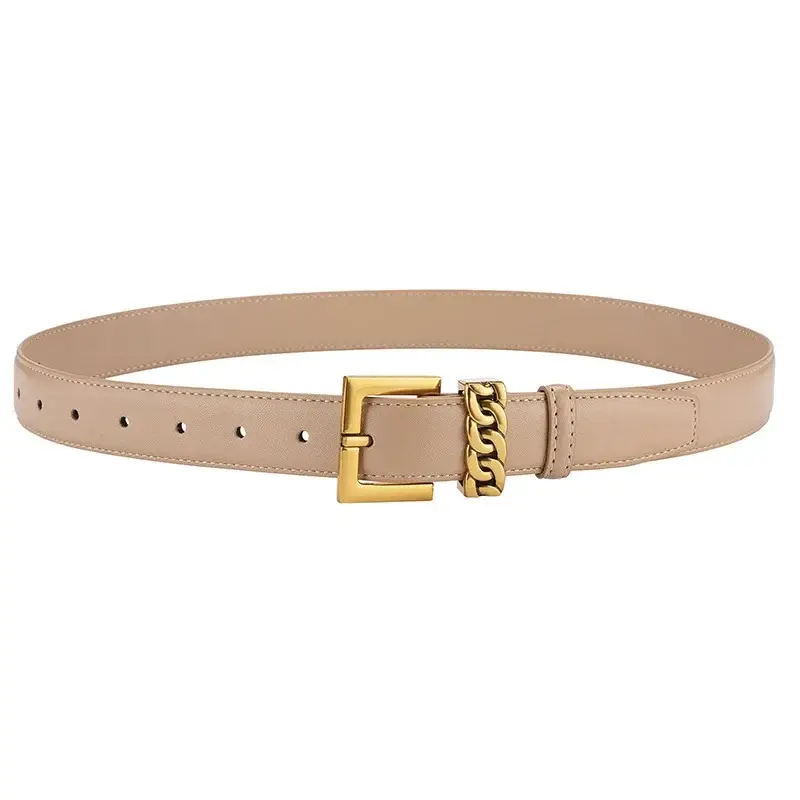 Women's Brown Cowhide Buckle Belt with Gold Plated Buckle - Image 7