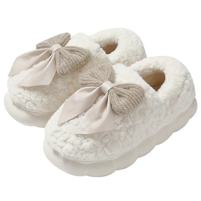 Autumn and winter cotton slippers women's bag with bow girls cotton shoes indoor warm home non-slip fluffy slippers wholesale - Image 7