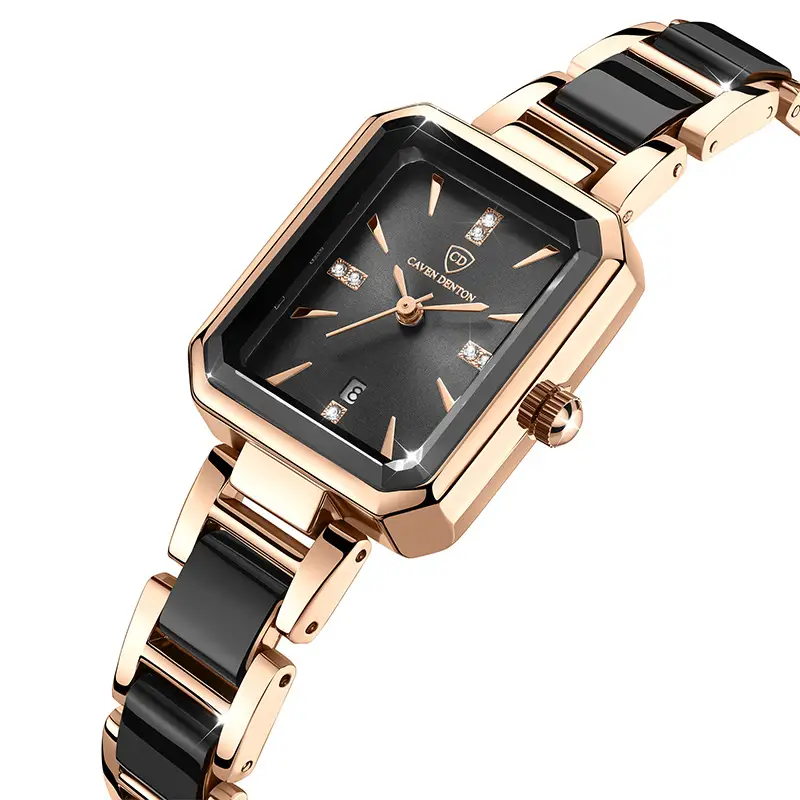 Luxury Quartz Women's Square Watch with Diamond Dial & Rose Gold Band - Image 7