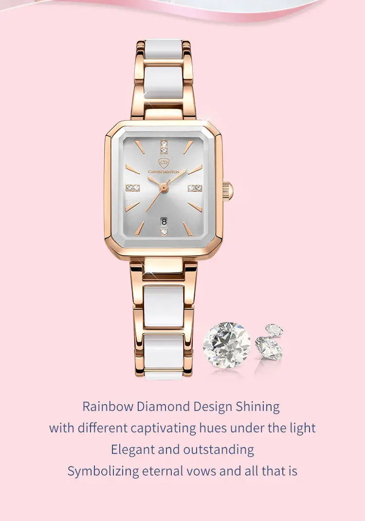 Luxury Quartz Women's Square Watch with Diamond Dial & Rose Gold Band — feature 10