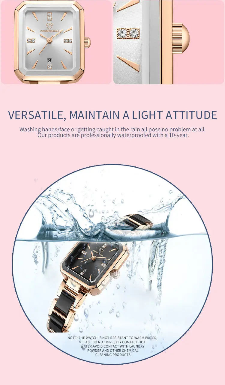 Luxury Quartz Women's Square Watch with Diamond Dial & Rose Gold Band — feature 11