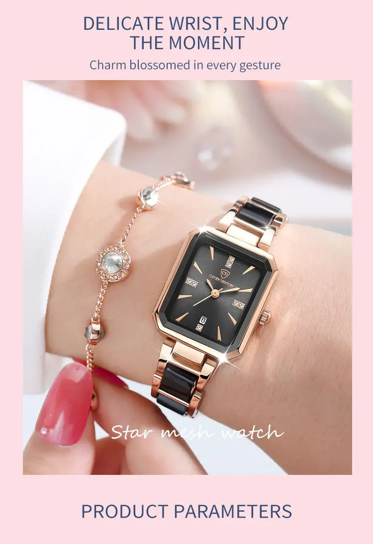 Luxury Quartz Women's Square Watch with Diamond Dial & Rose Gold Band — feature 13