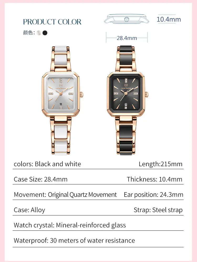 Luxury Quartz Women's Square Watch with Diamond Dial & Rose Gold Band — feature 14