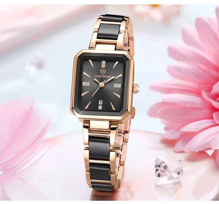 Luxury Quartz Women's Square Watch with Diamond Dial & Rose Gold Band — feature 16
