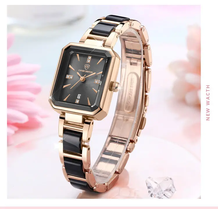 Luxury Quartz Women's Square Watch with Diamond Dial & Rose Gold Band — feature 17