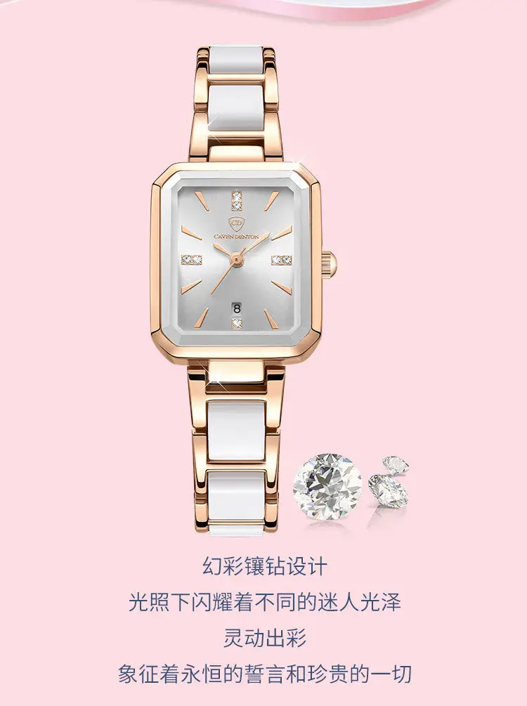 Luxury Quartz Women's Square Watch with Diamond Dial & Rose Gold Band — feature 20