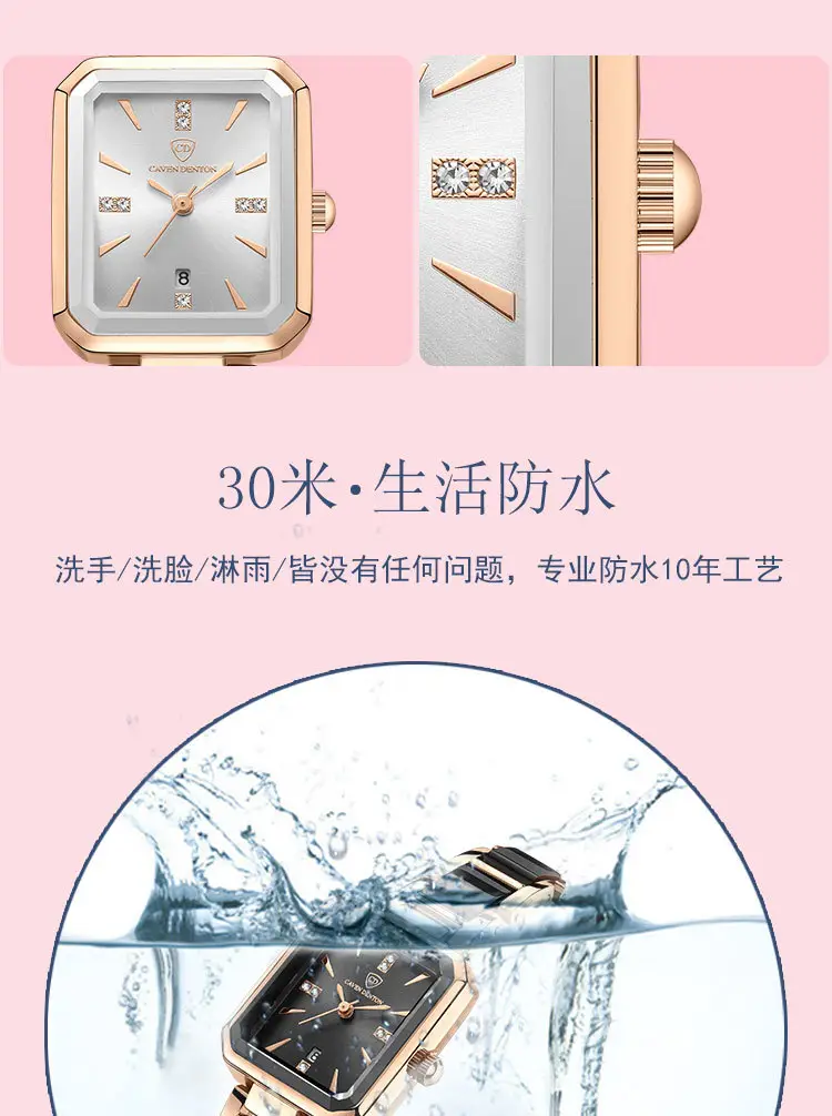 Luxury Quartz Women's Square Watch with Diamond Dial & Rose Gold Band — feature 21