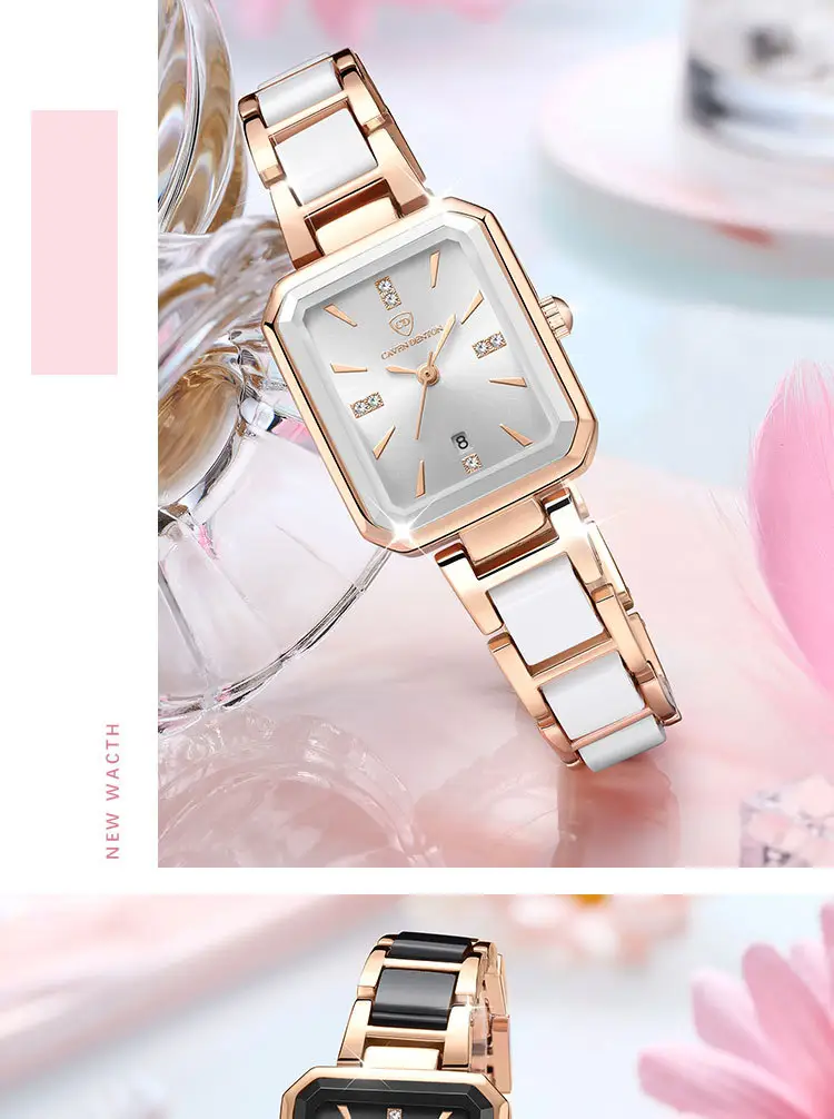 Luxury Quartz Women's Square Watch with Diamond Dial & Rose Gold Band — feature 26