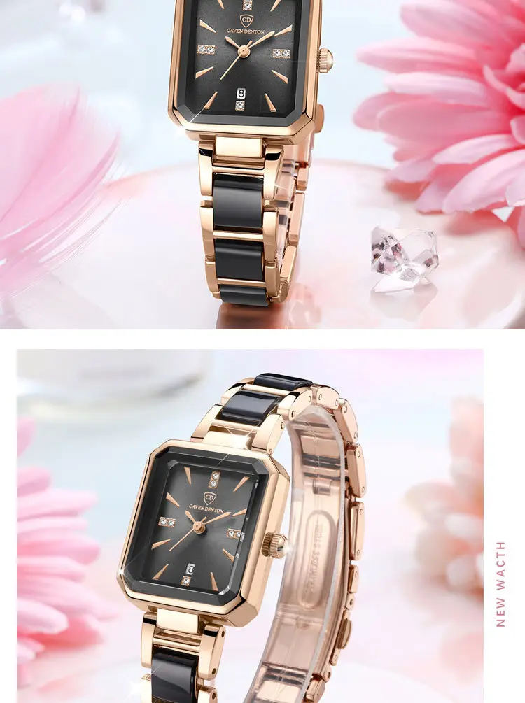 Luxury Quartz Women's Square Watch with Diamond Dial & Rose Gold Band — feature 27