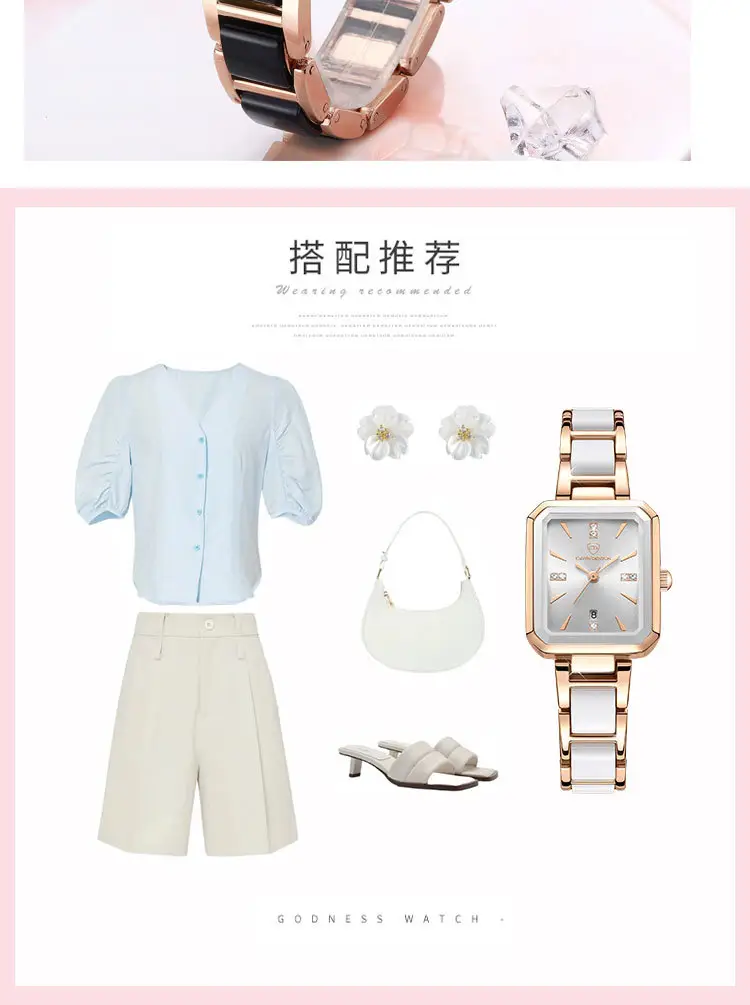 Luxury Quartz Women's Square Watch with Diamond Dial & Rose Gold Band — feature 28