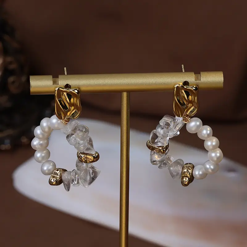 Vintage Baroque Pearl Earrings Crystal Love Copper Gold Plated - Image 3