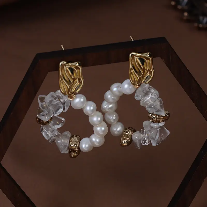 Vintage Baroque Pearl Earrings Crystal Love Copper Gold Plated - Image 4