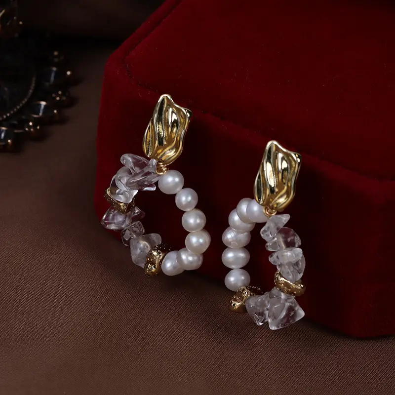 Vintage Baroque Pearl Earrings Crystal Love Copper Gold Plated - Image 5