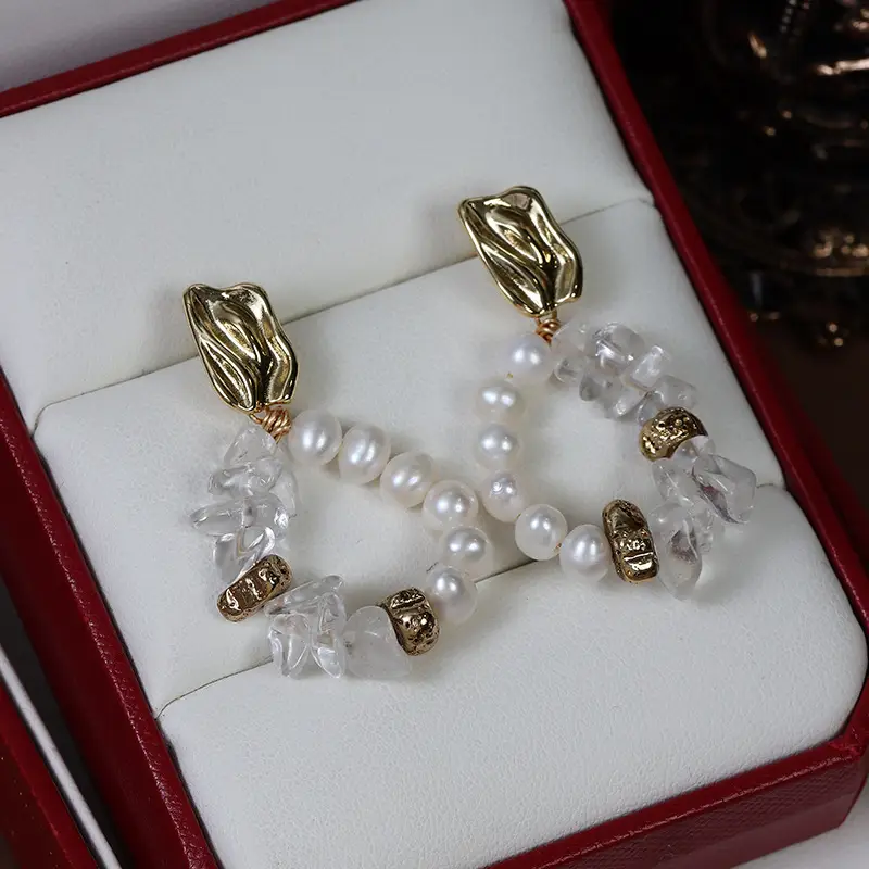 Vintage Baroque Pearl Earrings Crystal Love Copper Gold Plated - Image 6