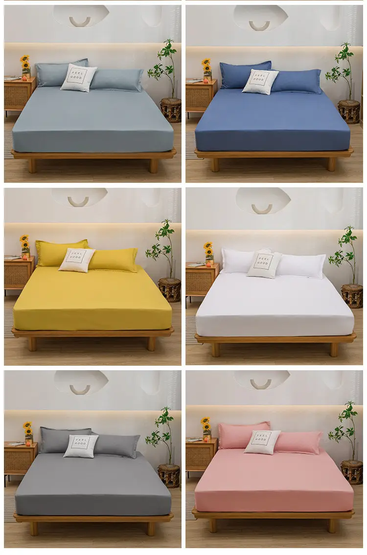 One-piece Japanese-style Solid Color Aloe Vera Cotton Dustproof Bedspread All-inclusive Mattress Protective Cover Non-slip Mattress Cover — feature 16