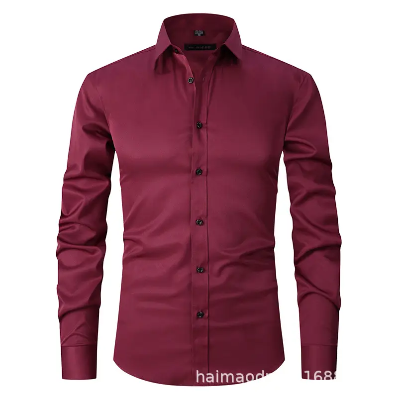Men's Maroon Slim Fit Button Down Shirt - Image 5