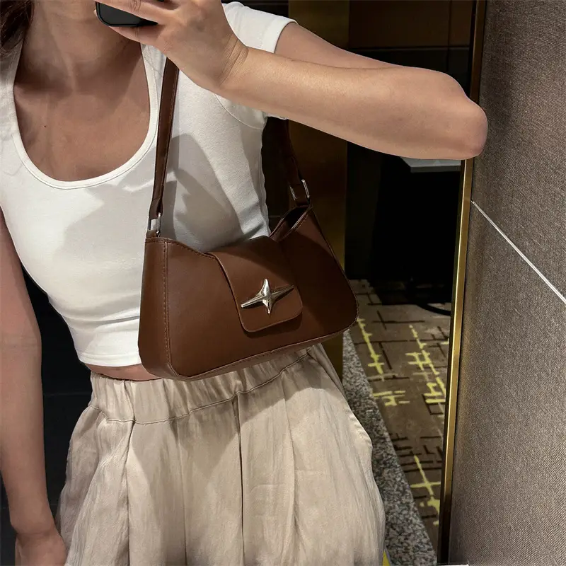 2023 New High Shoulder Messenger Bag Brown - Image 8