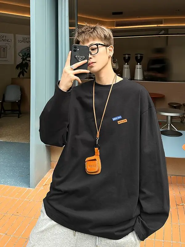 Men White Heavy Long Sleeve T-Shirt Oversize Spring Autumn - Image 4