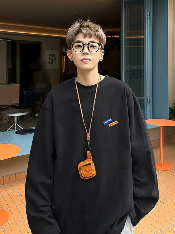 Men White Heavy Long Sleeve T-Shirt Oversize Spring Autumn - Image 5