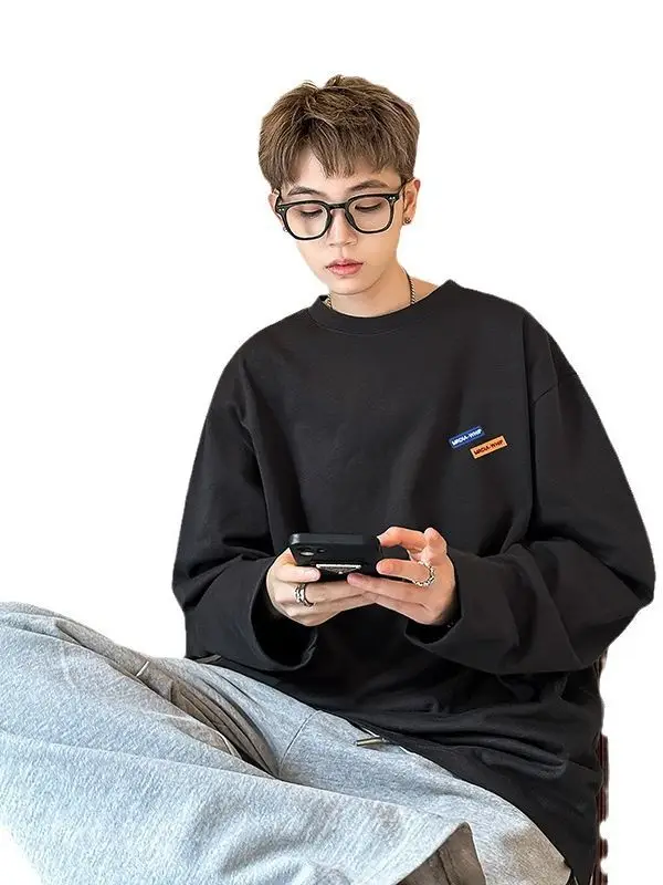 Men White Heavy Long Sleeve T-Shirt Oversize Spring Autumn - Image 7
