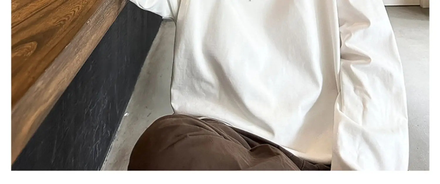 Men White Heavy Long Sleeve T-Shirt Oversize Spring Autumn — feature 10