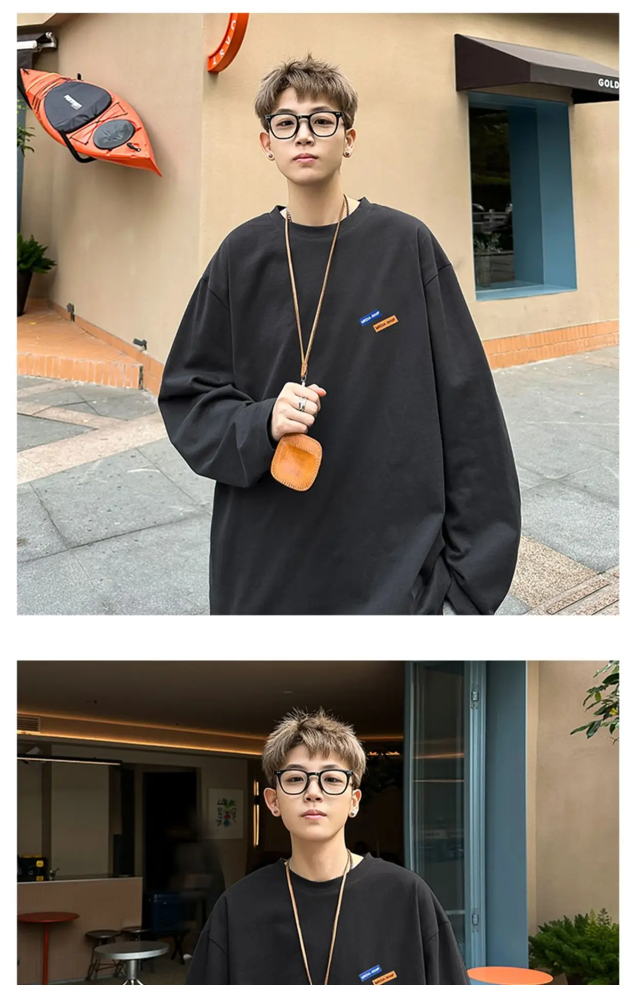 Men White Heavy Long Sleeve T-Shirt Oversize Spring Autumn — feature 3
