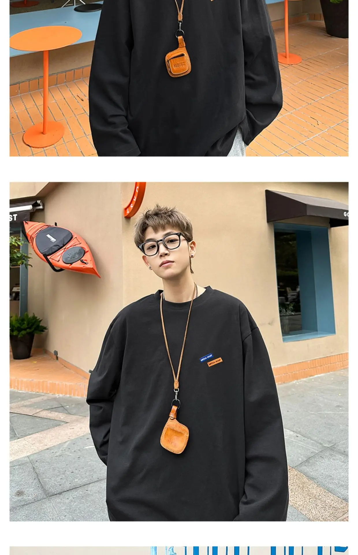 Men White Heavy Long Sleeve T-Shirt Oversize Spring Autumn — feature 4