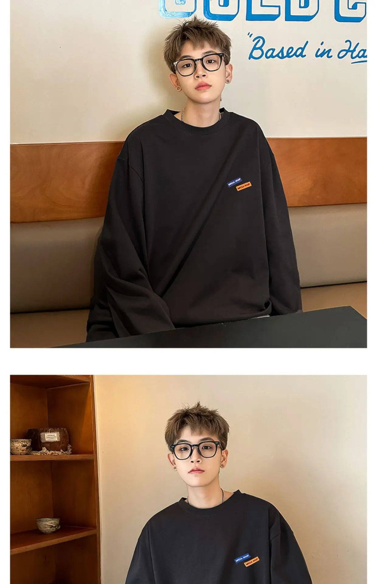 Men White Heavy Long Sleeve T-Shirt Oversize Spring Autumn — feature 5