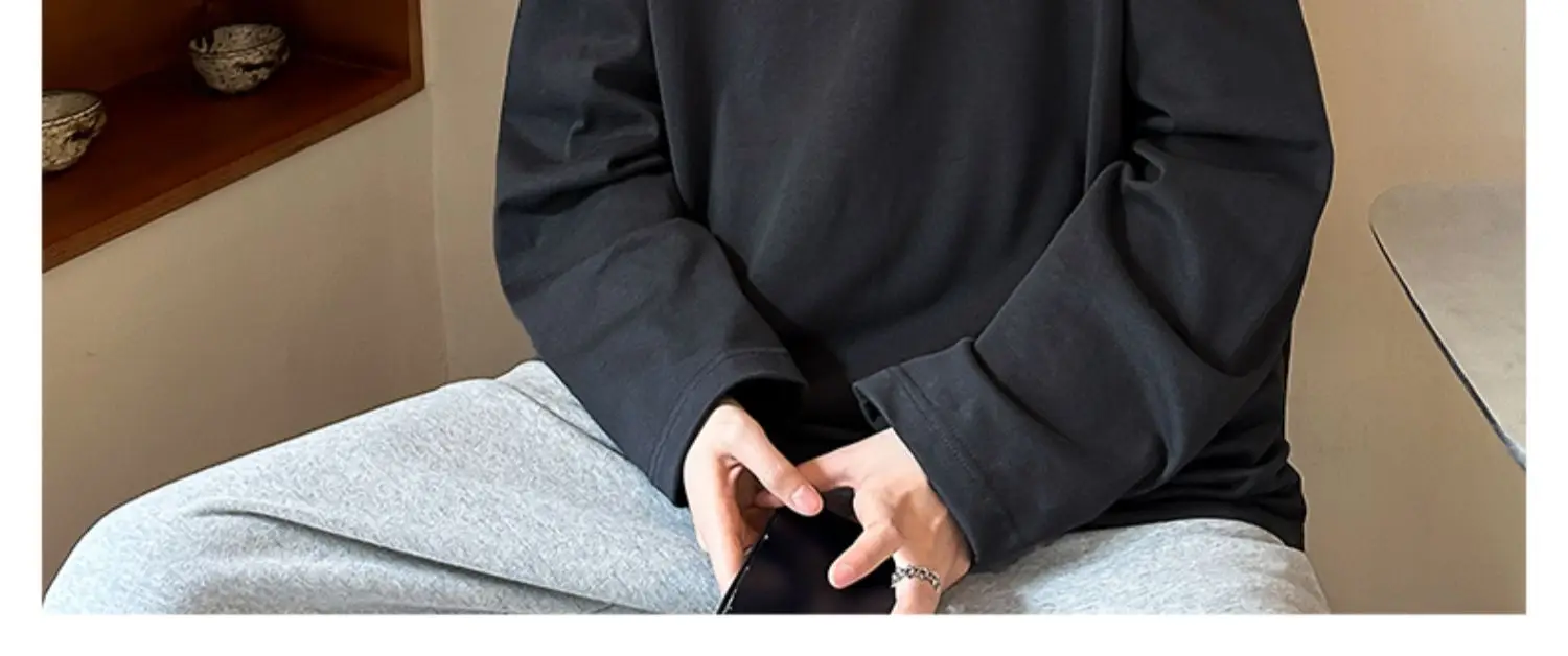Men White Heavy Long Sleeve T-Shirt Oversize Spring Autumn — feature 6