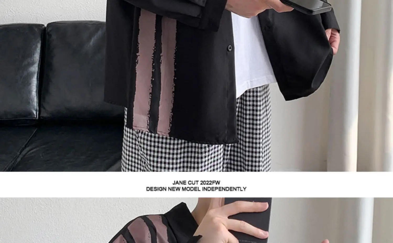 Men Long Sleeve Shirt White Green Stripes Loose Fit — feature 9