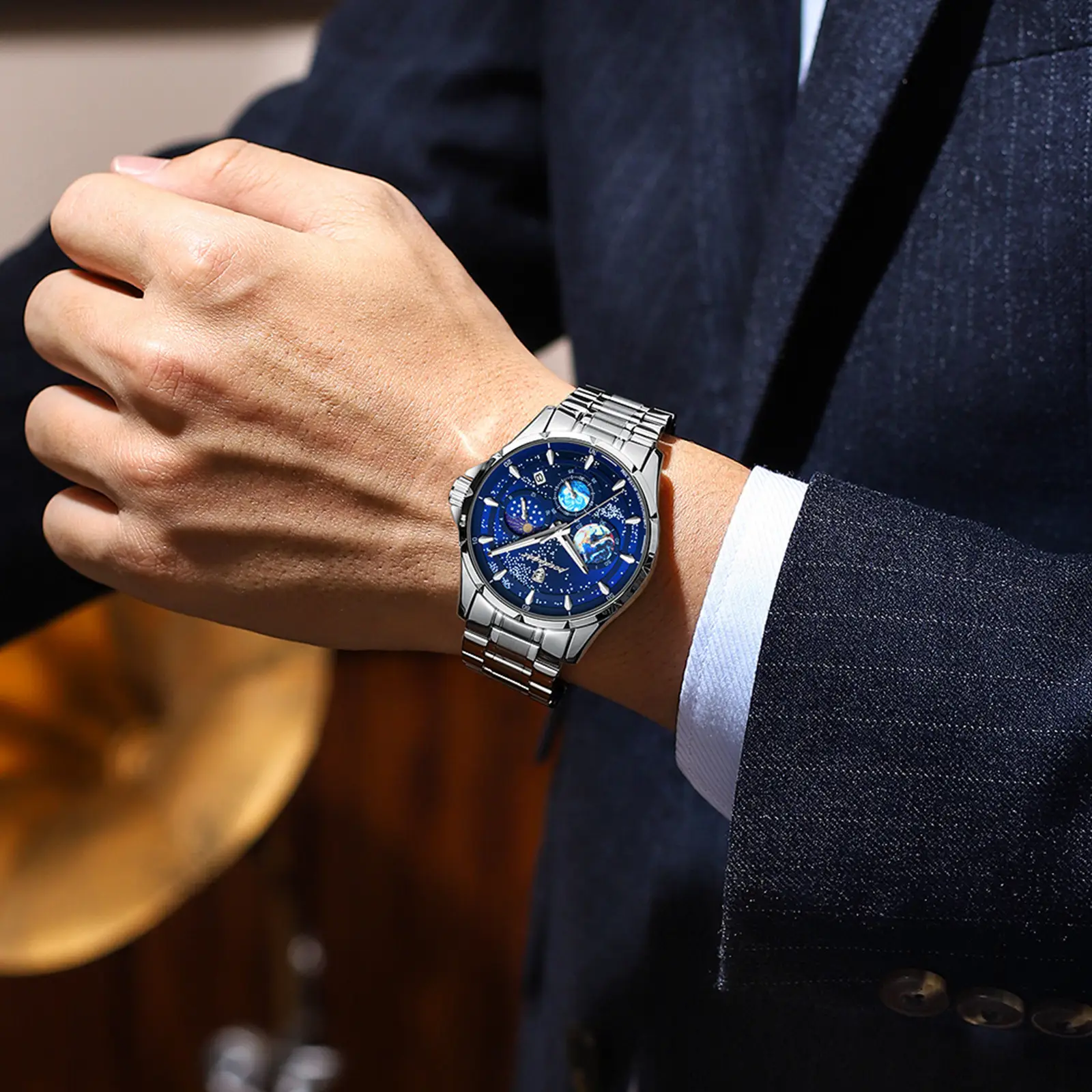 Super Luminous Men's Multi-Function Quartz Watch Blue Dial - Image 10