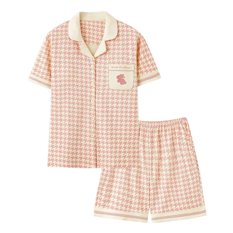 Women Cotton Pajamas with Breast Pads Summer Set - Image 12