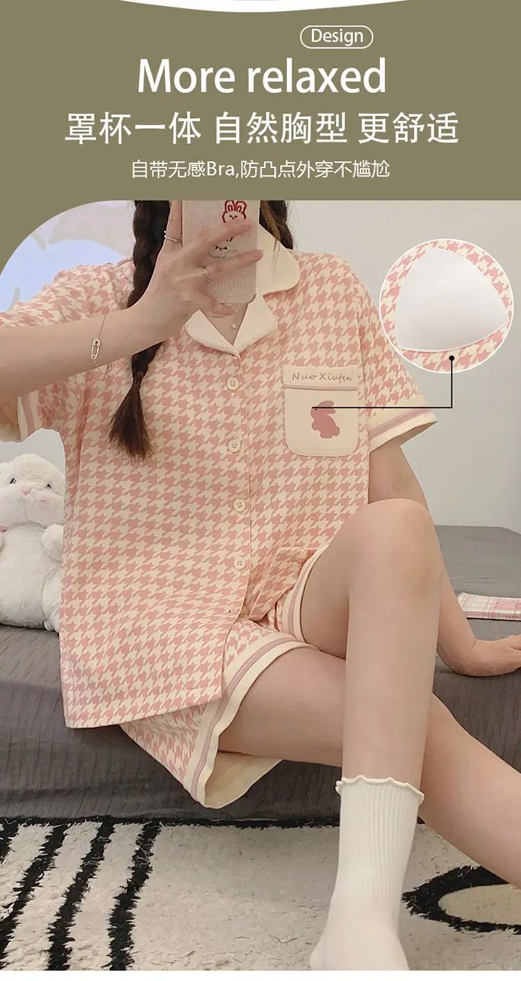 Women Cotton Pajamas with Breast Pads Summer Set — feature 14