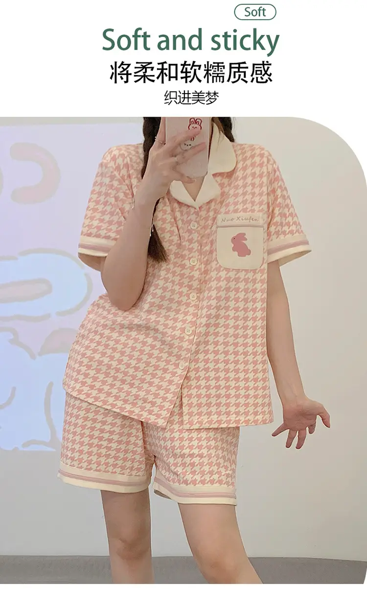 Women Cotton Pajamas with Breast Pads Summer Set — feature 18