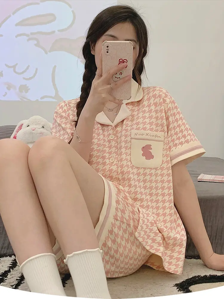 Women Cotton Pajamas with Breast Pads Summer Set — feature 4