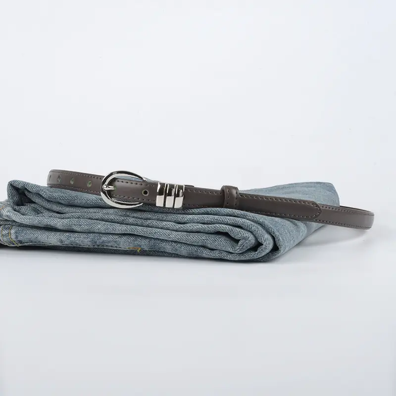 Women's Light Blue Leather Belt with Silver Buckle - Image 13