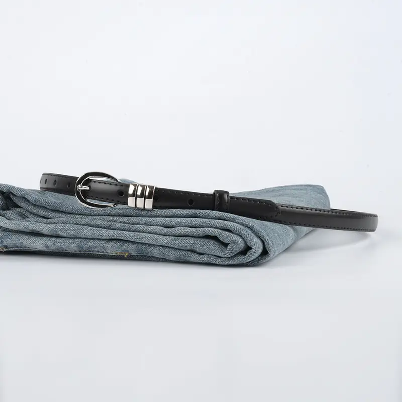 Women's Light Blue Leather Belt with Silver Buckle - Image 15