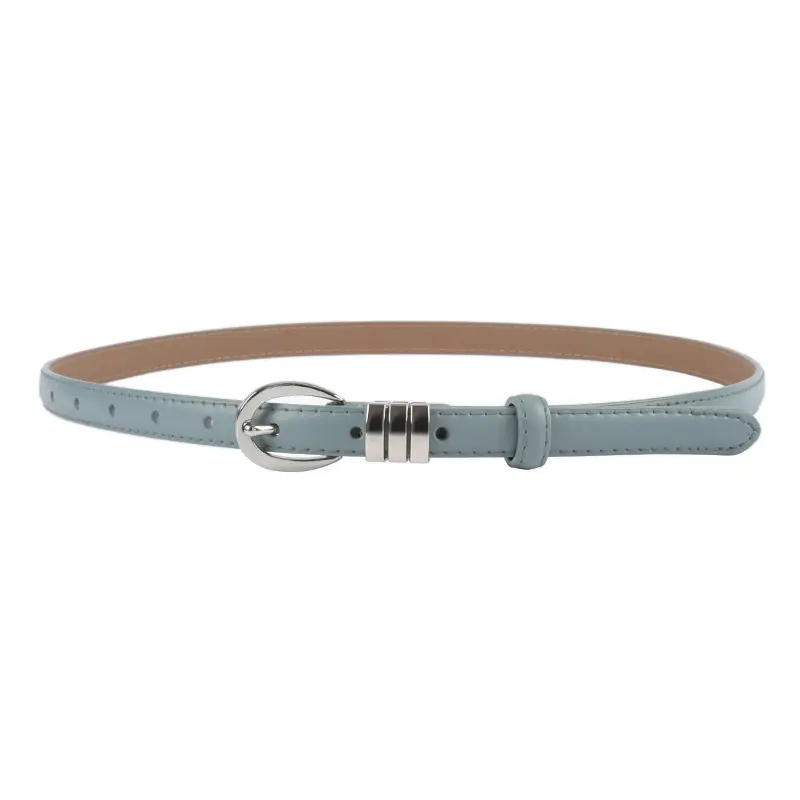 Women's Light Blue Leather Belt with Silver Buckle - Image 16