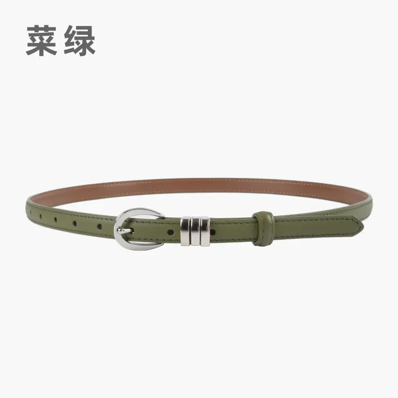Women's Light Blue Leather Belt with Silver Buckle - Image 11