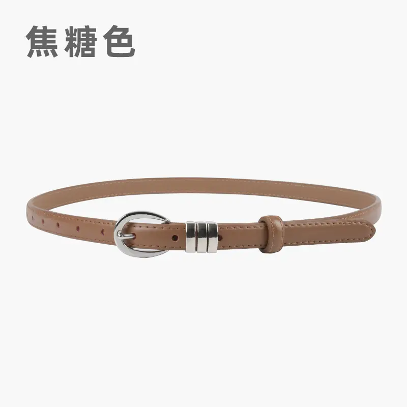 Women's Light Blue Leather Belt with Silver Buckle - Image 2