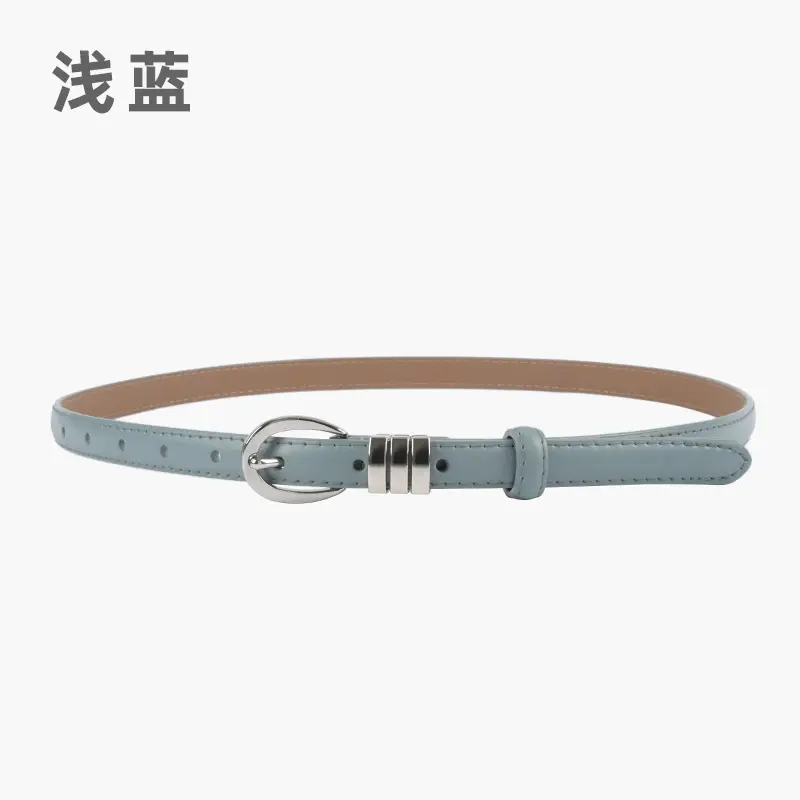 Women's Light Blue Leather Belt with Silver Buckle - Image 8