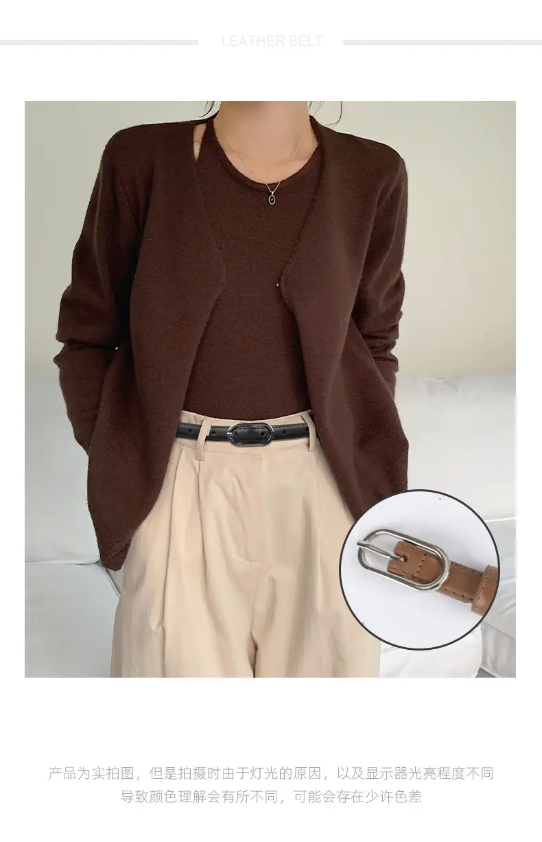 Women's Genuine Leather Belt Brown Adjustable Buckle β feature 2
