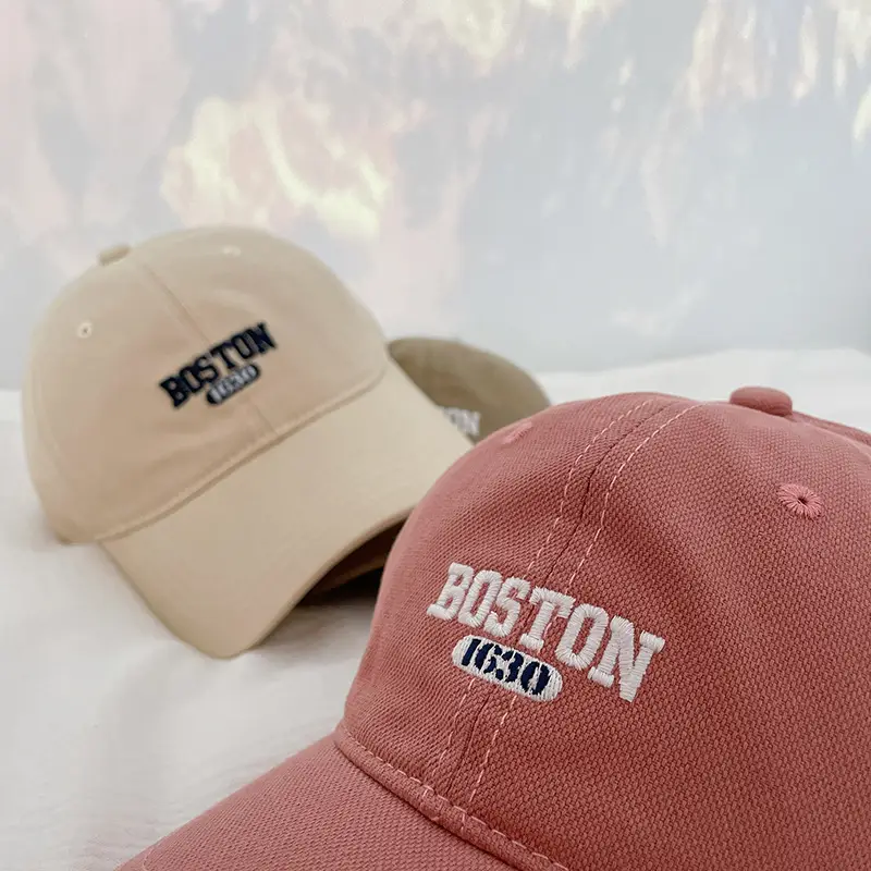 Boston Embroidered Women's Beige Baseball Cap