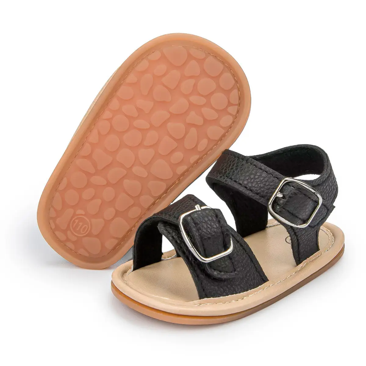 Black Rubber Toddler Sandals 0-1Yr Non-Slip Sole