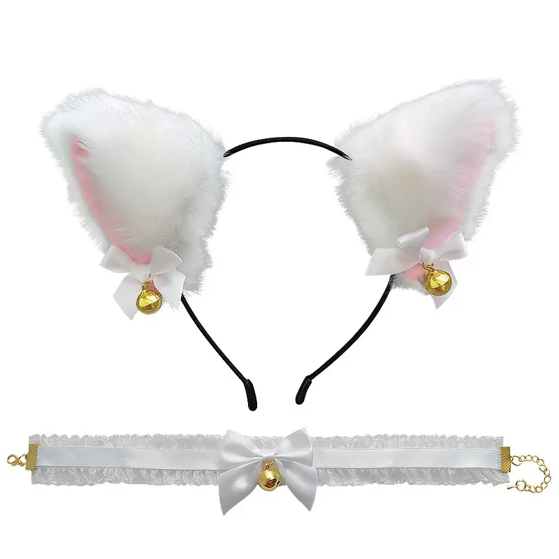 Cat Ear Hair Clip with Faux Fur & Bells for Women
