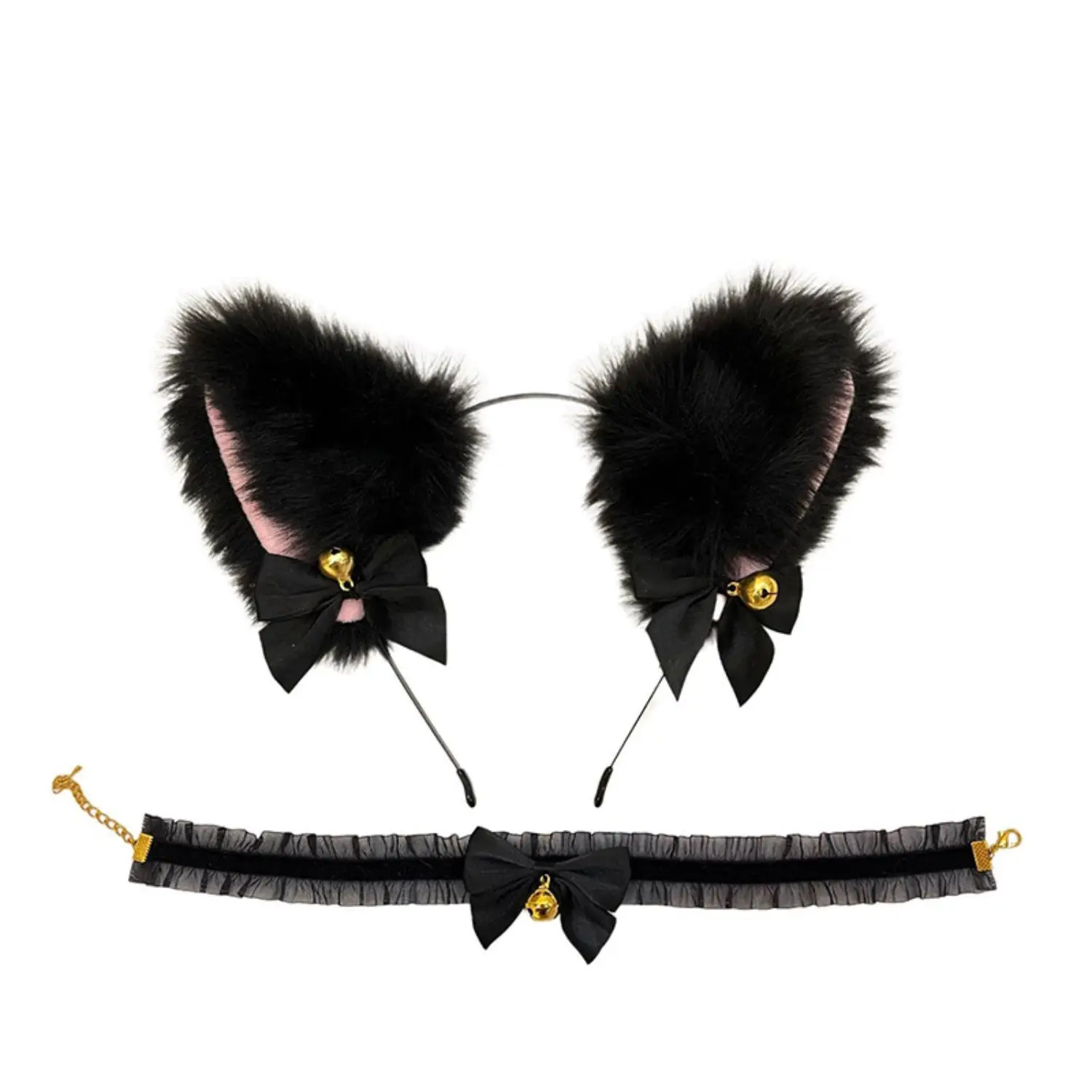 Cat Ear Hair Clip with Faux Fur & Bells for Women