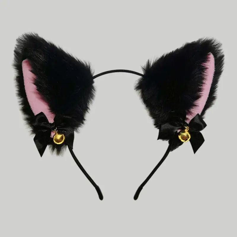 Cat Ear Hair Clip with Faux Fur & Bells for Women